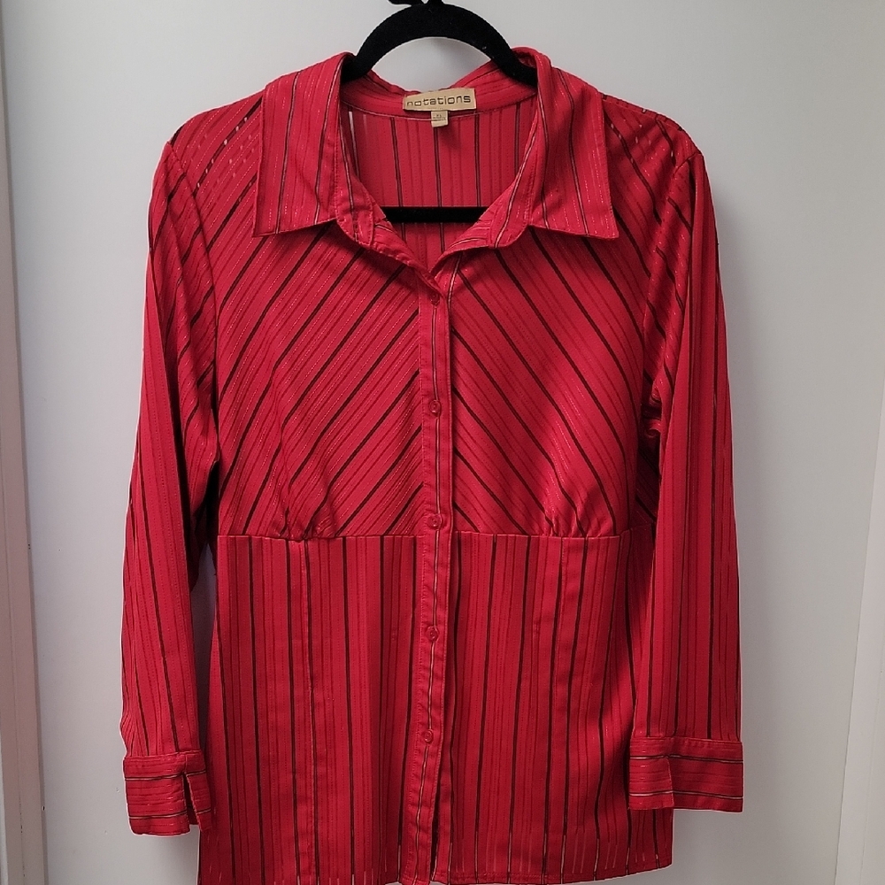 Notations Vibrant Red Top with Stripes - Picture 3 of 12